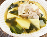筍・わかめ・厚揚げ・小松菜・豚肉の煮物作り方8写真