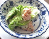 山東菜と鮭水煮との、簡単サラダ作り方3写真