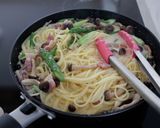 アスパラときのこのクリームパスタ。作り方6写真