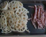 れんこんとベーコンのマヨポン炒め作り方1写真