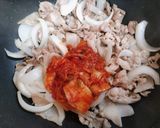 ワンパン簡単夕飯豚こまスタミナ味噌豚キムチ炒め丼作り方5写真