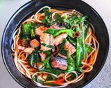 ピリ辛ニラ鯖そば作り方4写真