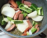 昭和の味ソーセージ玉ねぎピーマンのパスタ作り方4写真