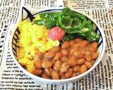 レンチン♪納豆ピーマン卵の三色丼♡作り方3写真
