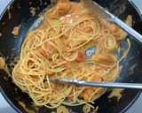 トマト味のチキンとトマトクリームのパスタ作り方4写真