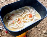 ▲山ごはん▲焦がしネギとエビの豆乳うどん作り方6写真