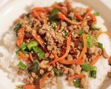 簡単！ひき肉のスタミナ丼（人参ニラなど）作り方3写真