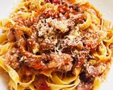 レア投稿！牛ホルモンのトマト煮込みパスタ作り方10写真