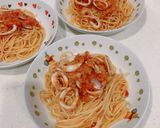 トマトとツナ缶と、つぼ抜きイカのパスタ作り方12写真