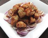 紫玉ねぎに鶏むね唐揚げのせ焼肉たれとポン作り方5写真
