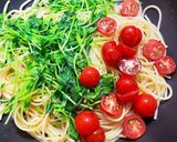 ワンパン！生ハム豆苗プチトマトのパスタ！作り方3写真
