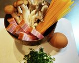 きのことベーコンのかんたん味噌汁パスタ作り方1写真
