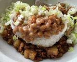 豚挽肉じゃがいもキーマカレー納豆ネギのせ作り方12写真