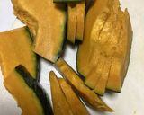 かぼちゃと舞茸の醤油バター作り方1写真