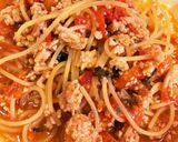簡単時短！鶏ひき肉とトマトのスパゲッティ作り方3写真