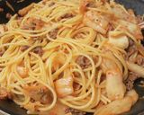 ひき肉とキムチの めんつゆバター パスタ作り方3写真