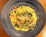 ほうれん草とベーコンの燻製チーズパスタ作り方6写真