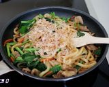 小松菜と豚肉の焼うどん。味付け簡単♪作り方4写真