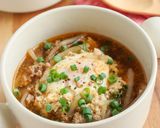 卵入り♫ひき肉ともやしのピリ辛スープ作り方5写真