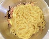 茗荷とツナと塩昆布のバター醤油パスタ作り方5写真