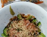 麺つゆ ごま油 おかか 炒り胡麻 ゴーヤ作り方1写真