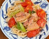 トマトと豚角煮の焼きうどん醤油ニンニク作り方6写真