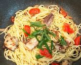 サバ缶＆ミニトマト＆大葉のペペロンチーノ作り方5写真