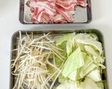レンジで豚バラキャベツともやしの香味だれ作り方1写真