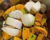 カボチャの大豆& ベーコン入スープ作り方1写真