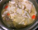 松山揚げと鶏肉(豚肉)里芋と大根の味噌汁作り方6写真