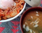 温玉を添えた豚キムチ丼♪作り方4写真