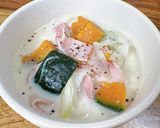 塩出汁で！ごろごろかぼちゃの豆乳スープ作り方4写真
