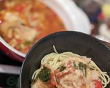 豚バラでトマトチーズ鍋スープパスタ作り方9写真