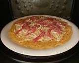 パスタを生地にピリとろピザ作り方4写真