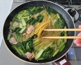 小松菜とベーコンのワンフライパンパスタ作り方3写真