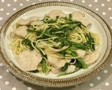 春菊と胸肉の柚子胡椒パスタ作り方7写真