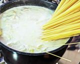 玉ねぎ麹で!白菜&舞茸ミルクスープパスタ作り方6写真