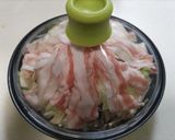 月見で食べる〜豚きのこキャベツ蒸し作り方3写真