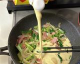 小松菜とベーコンのコーンクリームパスタ作り方2写真