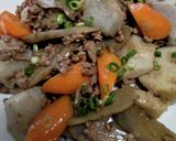 お正月で余った根菜で炒め煮！パパっとご飯作り方5写真