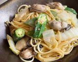牡蠣と野菜のニンニク醤油味スパゲッティ作り方9写真