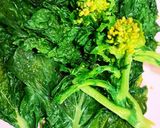 食育☆菜の花おひたしと辛子味噌和え副菜作り方1写真