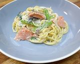 出汁が効いた、鮭と小松菜のクリームパスタ作り方6写真