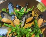 ムール貝と菜の花のパスタパエリア作り方17写真