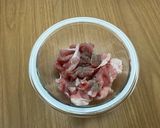 ニンニクの芽&豚コマ肉炒め、豆板醤入り作り方3写真