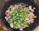 ハム・オクラ・しめじが入った炒り玉子豆腐作り方3写真