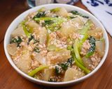 大根消費で節約☆大根と小松菜の鶏そぼろ餡作り方7写真