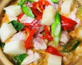 鍋の素活用●鶏肉のキムチもちカボチャ鍋作り方3写真