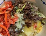 水菜とじゃがいも、キムチの牛丼　50作り方3写真