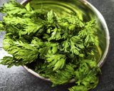 1分炒めて完成！春菊のバターいしる炒め作り方1写真